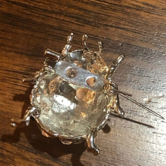 Beetle Ladybug Crystal Silver Black Insect Brooch Pin - Picture 5 of 7